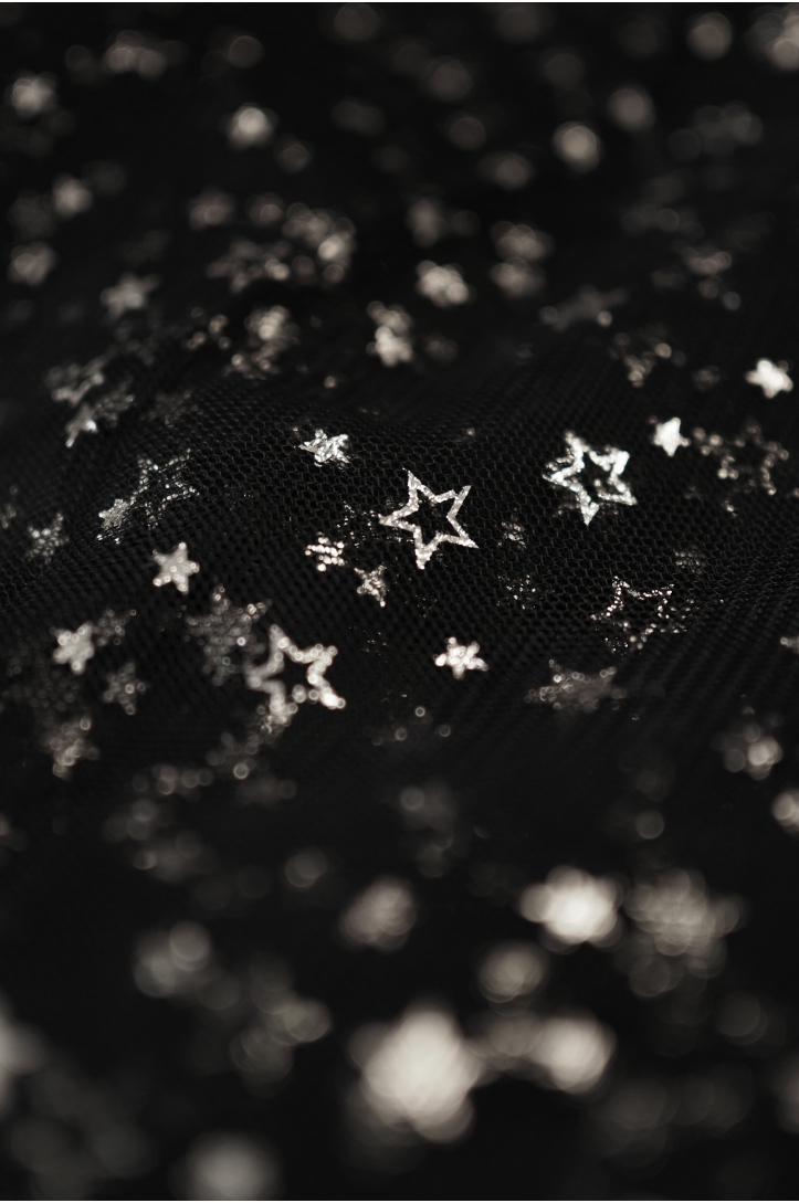KLEIDERTÜLL MIT STERNE T1674 BLACK/SILVER