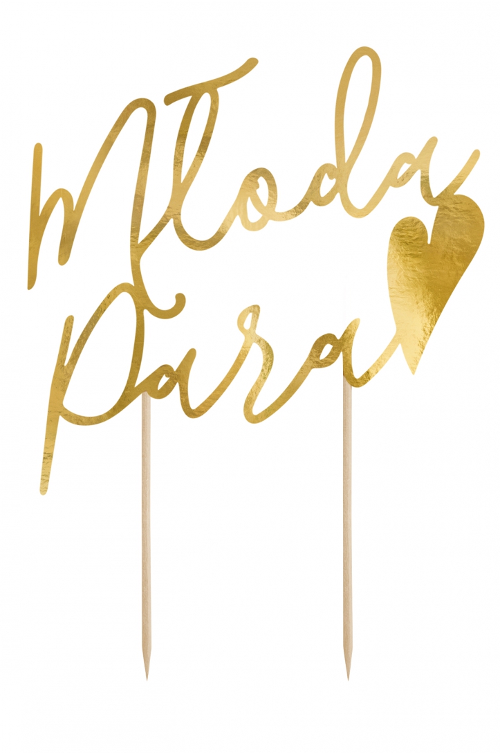 Topper na tort Młoda Para, złoty, 22,5cm