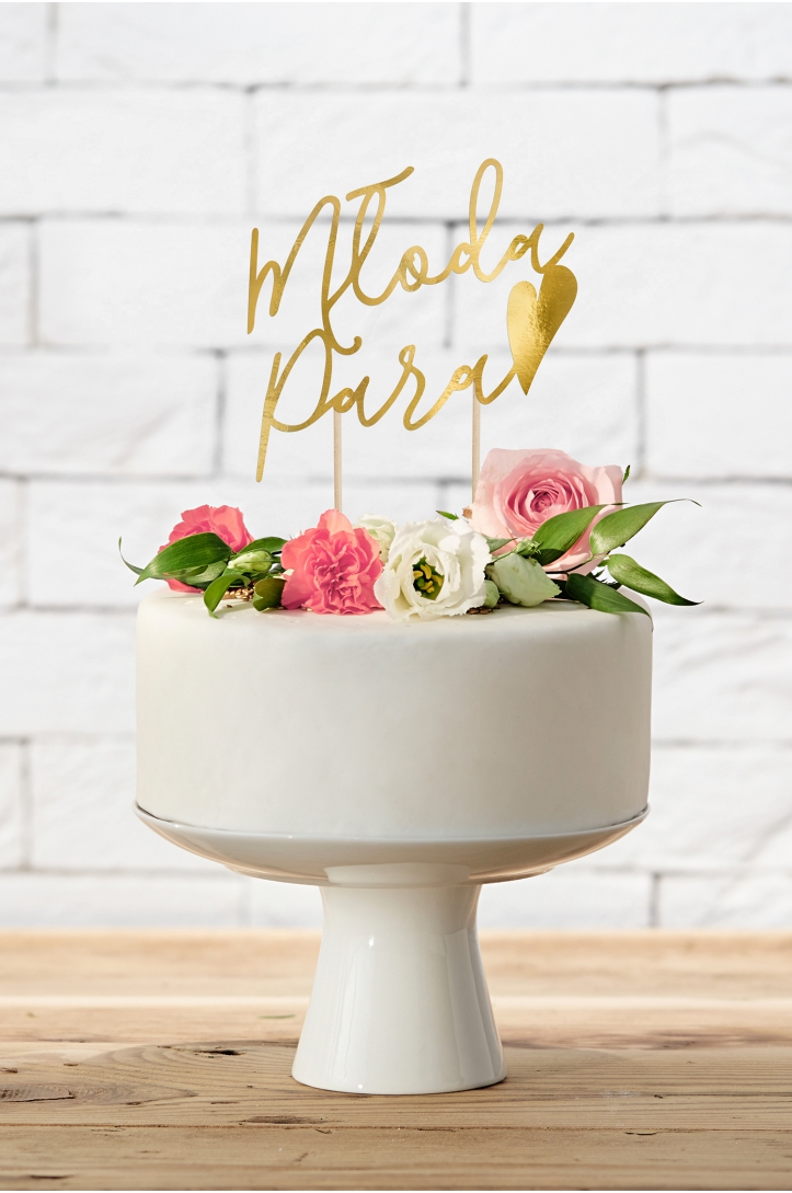 Bride and Groom cake topper, gold, 22.5 cm