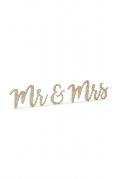 Wooden inscription Mr & Mrs, gold, 50x10cm