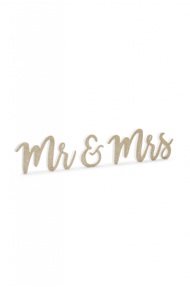 Holzaufschrift Mr & Mrs, gold, 50x10cm