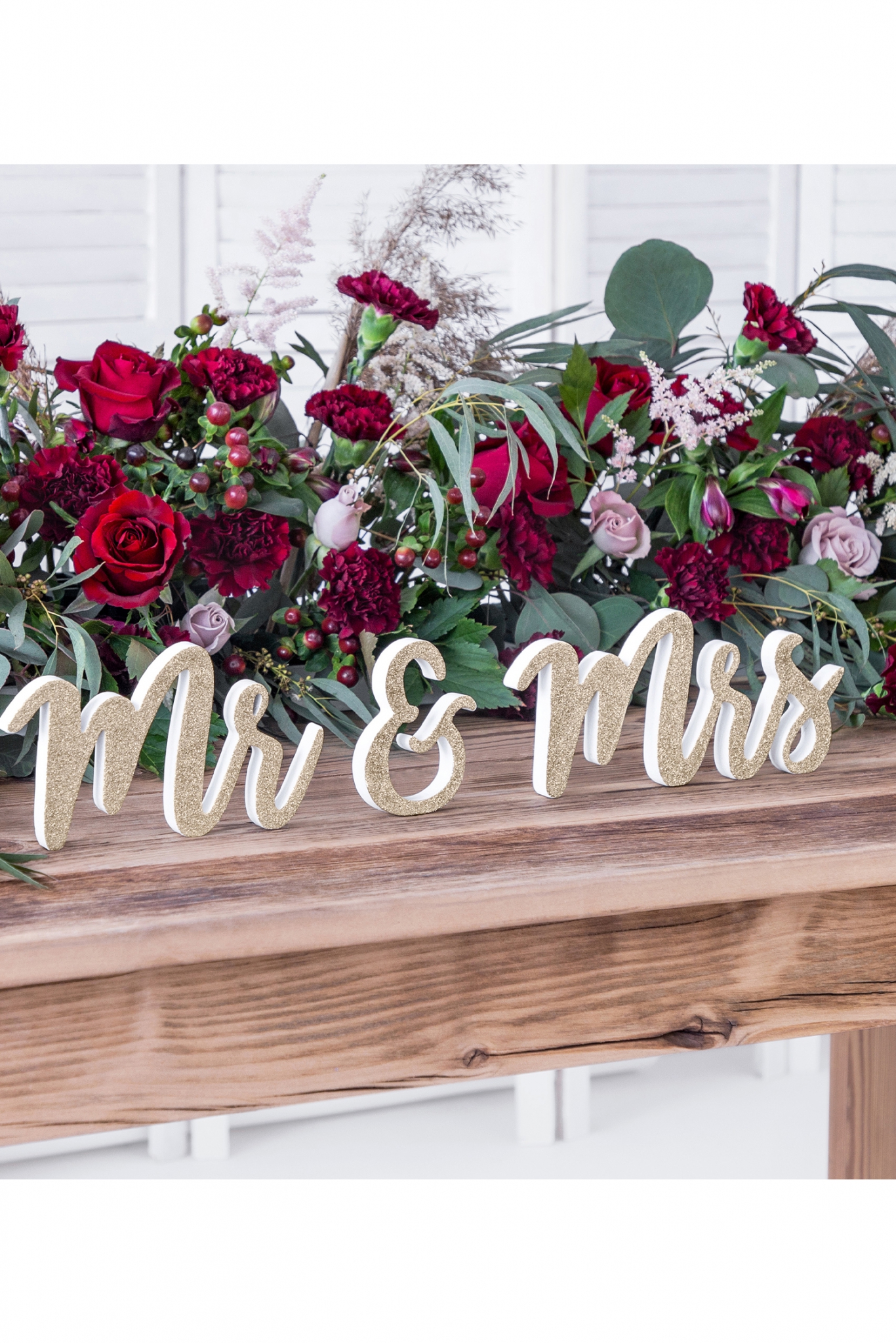 Holzaufschrift Mr & Mrs, gold, 50x10cm