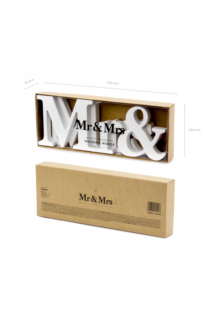 Holzaufschrift Mr & Mrs, weiß, 50x9,5cm