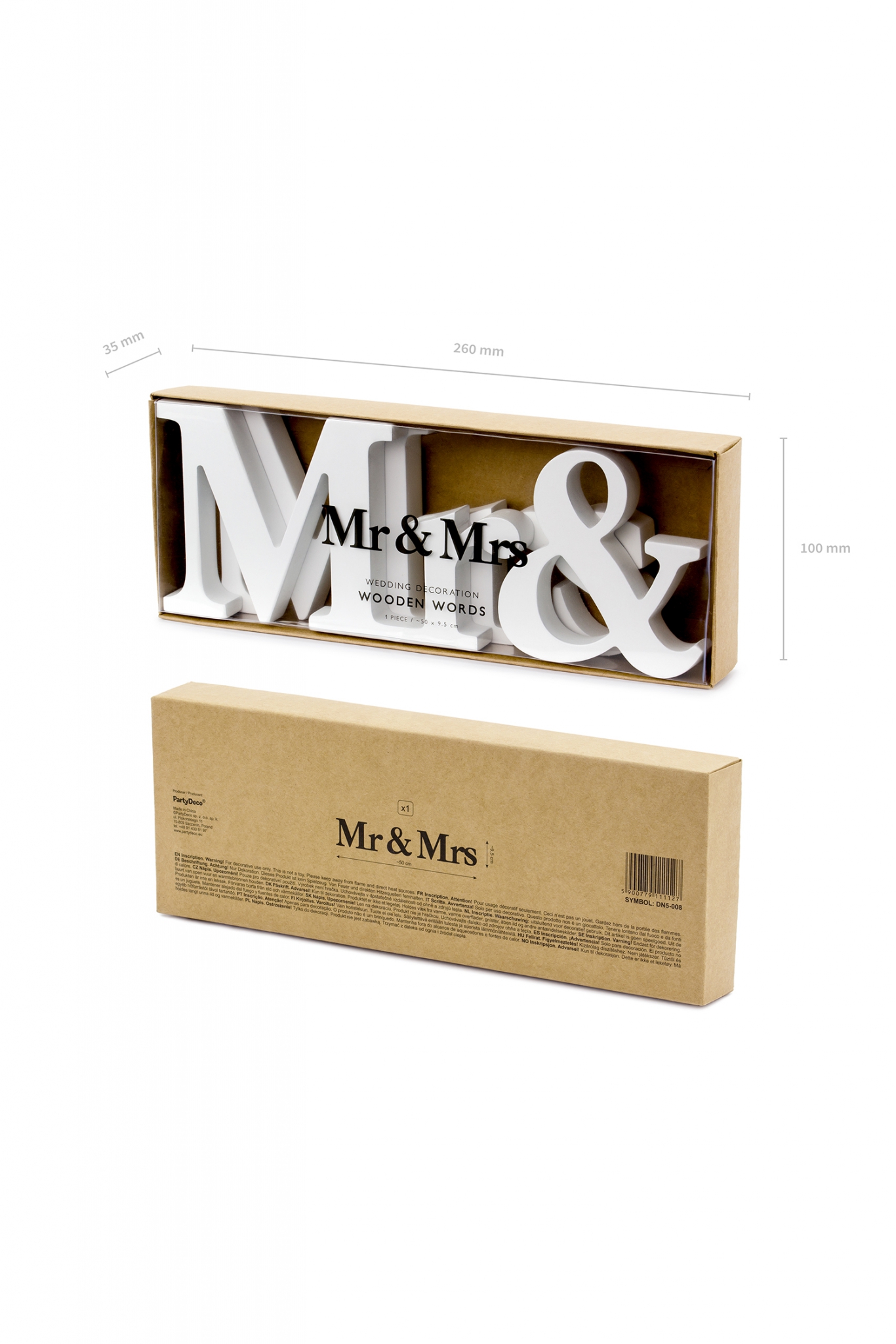 Drewniany napis Mr & Mrs, biały, 50x9,5cm