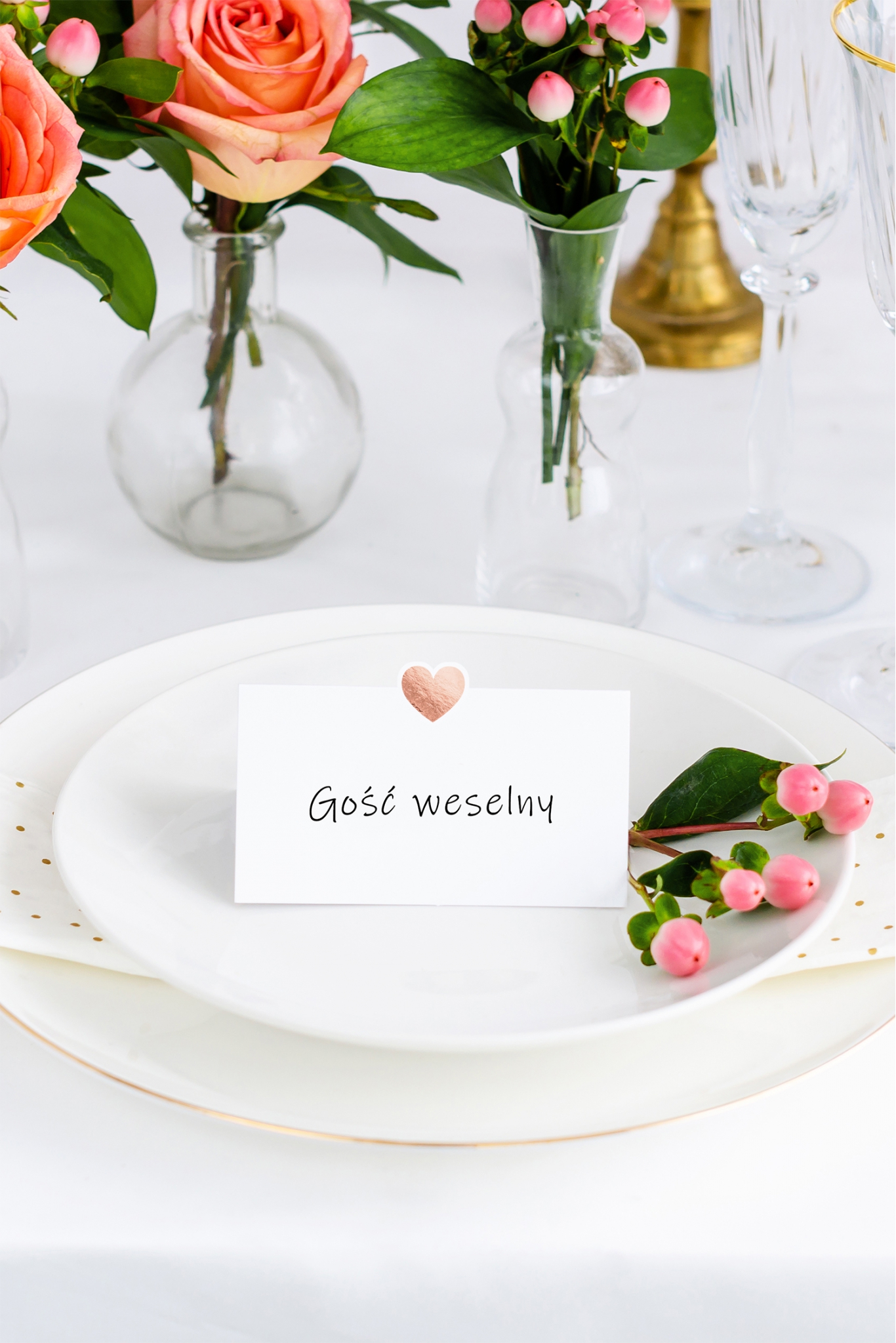 Tischkarten - Herz, roségold, 10x5cm