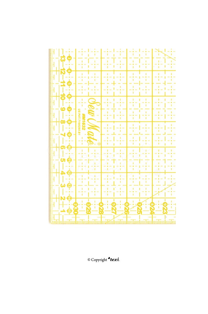 Liniał do patchworku i quiltingu, 160x320 mm, podziałka centymetrowa, żółta