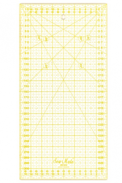 Liniał do patchworku i quiltingu, 160x320 mm, podziałka centymetrowa, żółta