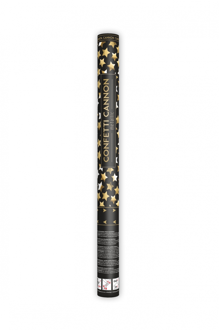 Confetti cannon with stars, gold, 60cm