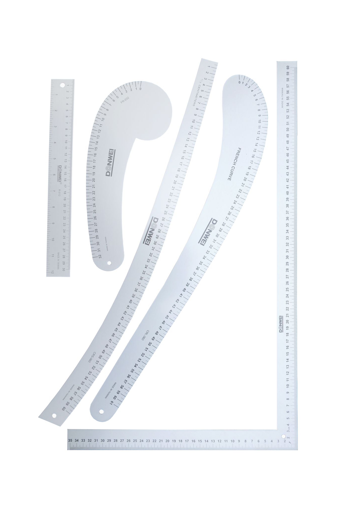 ZESTAW LINIAŁÓW DLA KONSTRUKTORA ODZIEŻY, ALUMINIUM, 5 SZTUK