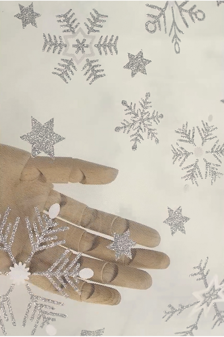 TIUL ŚNIEŻYNKA  J128 OFF WHITE SILVER