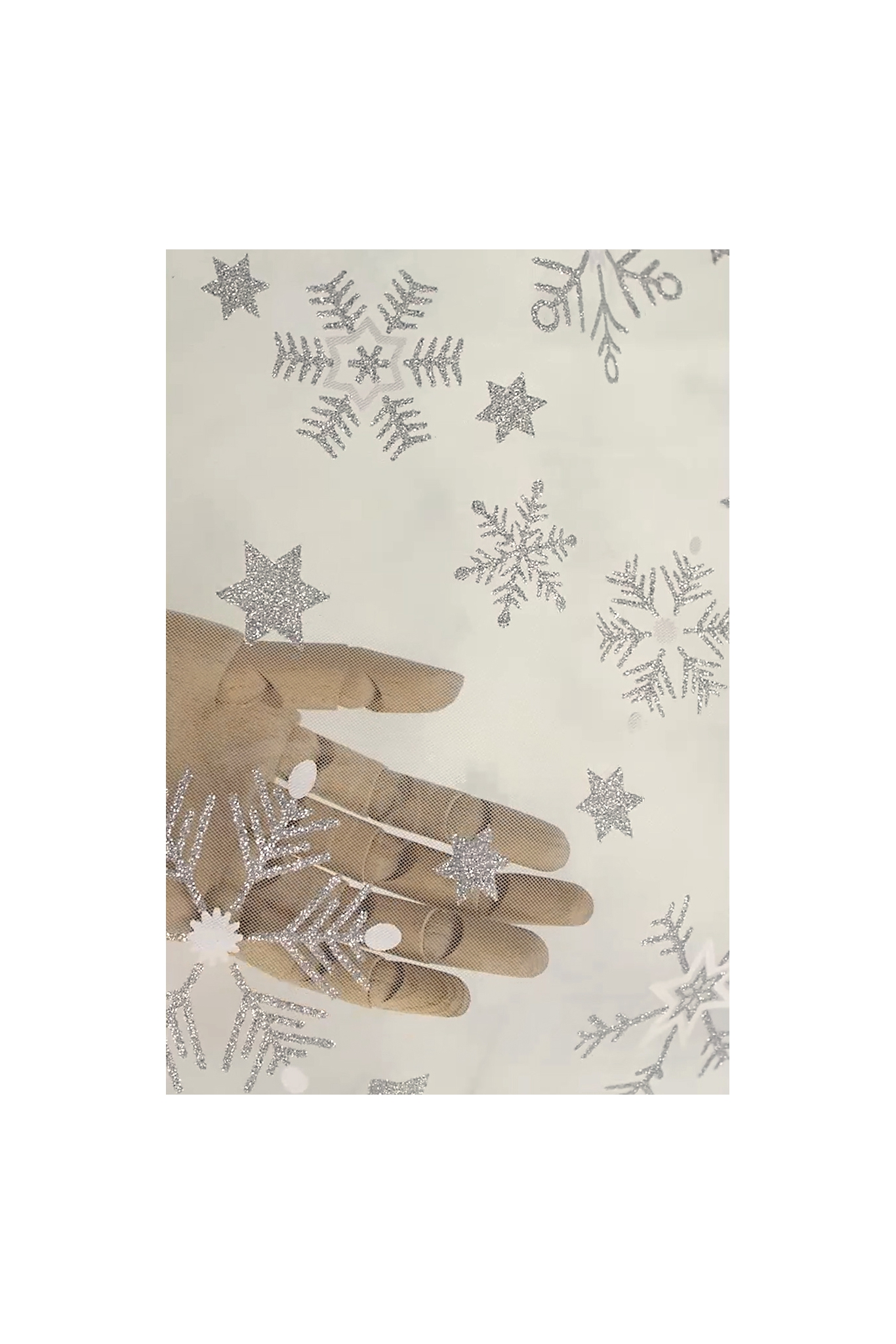 TIUL ŚNIEŻYNKA  J128 OFF WHITE SILVER