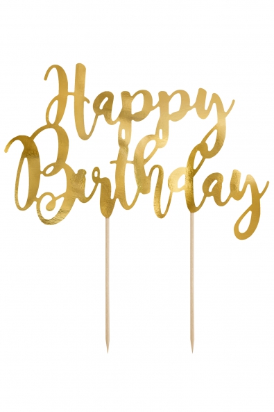 Topper na tort Happy Birthday, złoty