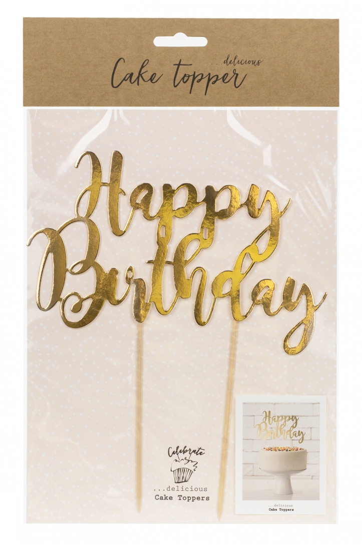 Happy Birthday Torten Topper, Gold