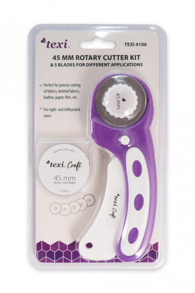 Rotary cutter 45mm, purple, with 5 pcs replacement blades TEXI4106