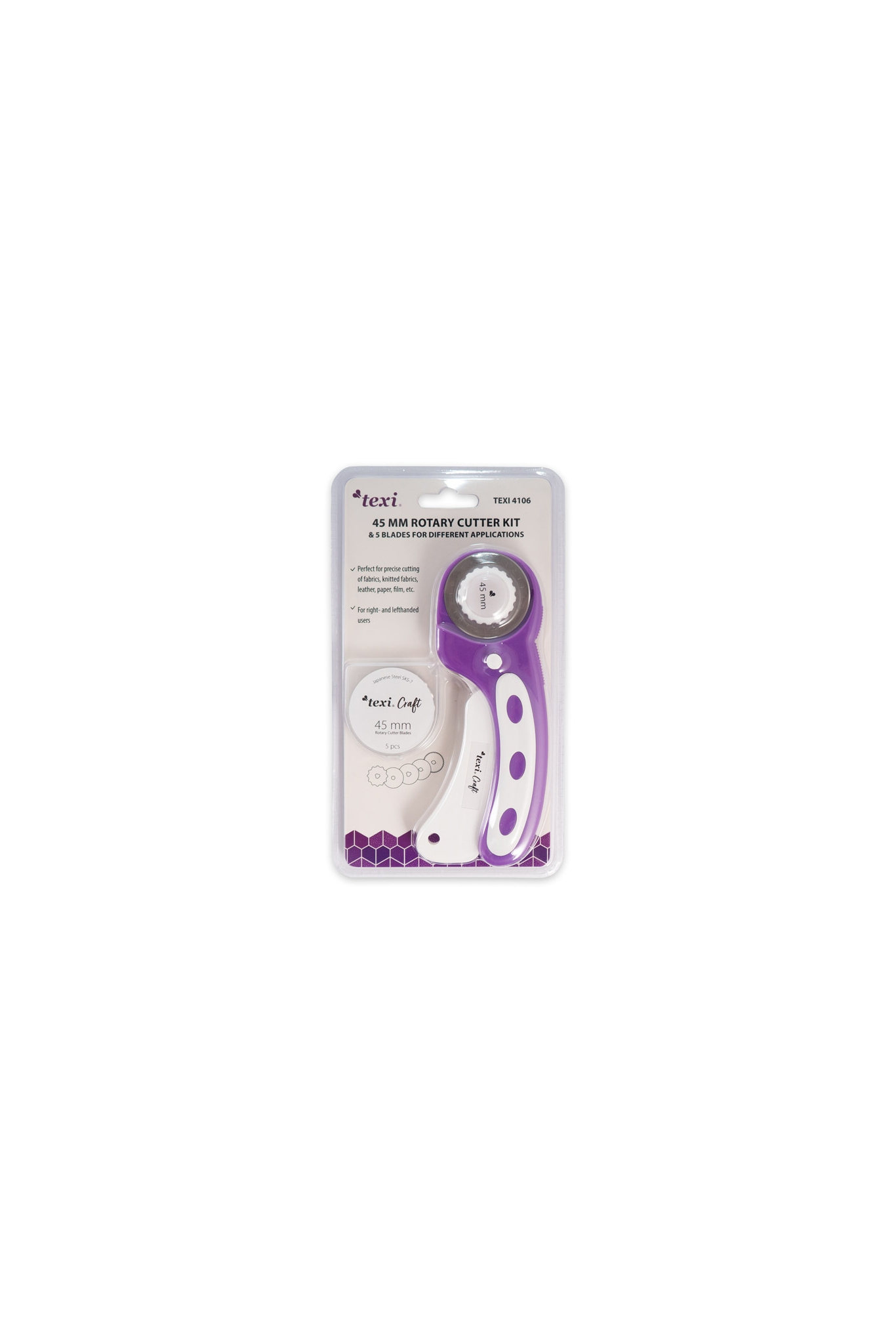 Rotary cutter 45mm, purple, with 5 pcs replacement blades TEXI4106