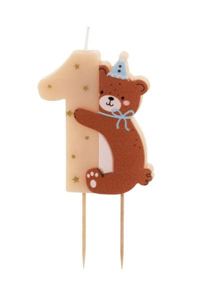 Birthday candle Number 1 with a bear