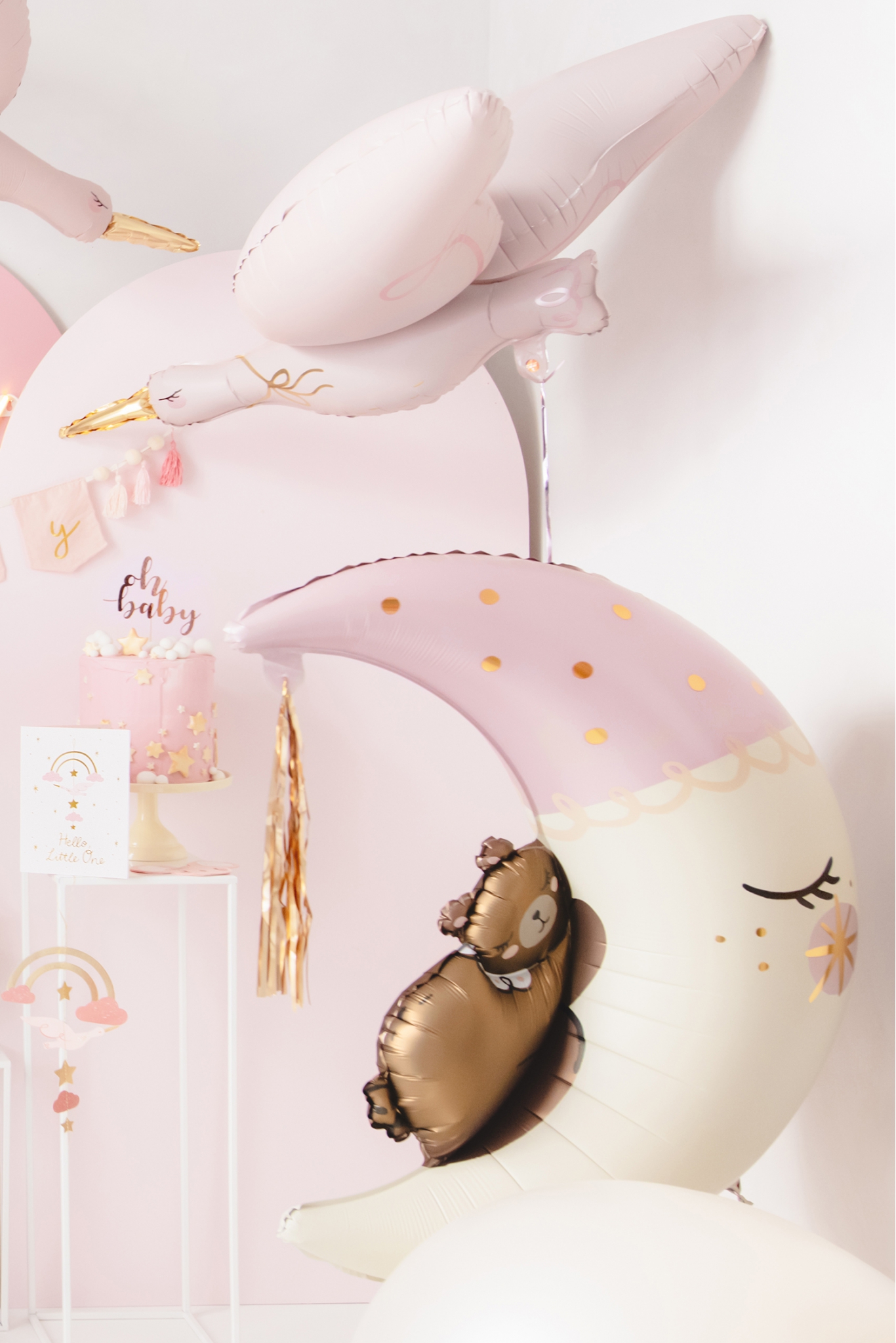 Foil balloon Teddy on the moon pink