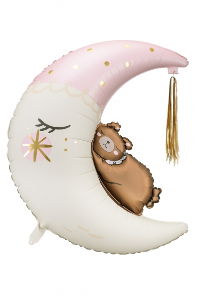 Folienballon Bär auf dem Mond rosa