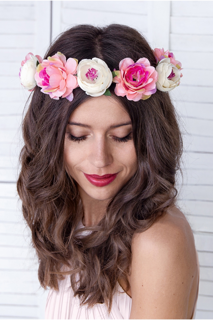 Wreath with flowers pink-white 17 cm