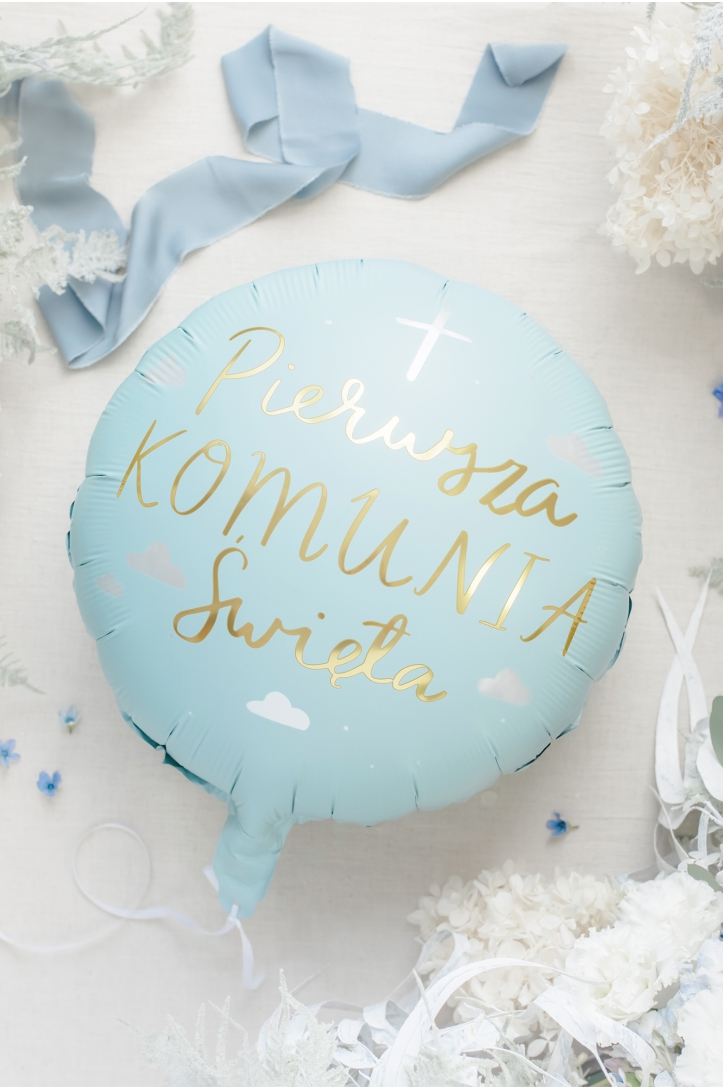 Foil balloon Komunia Święta Blue