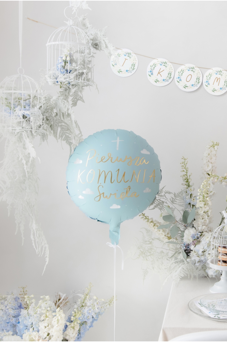 Foil balloon Komunia Święta Blue