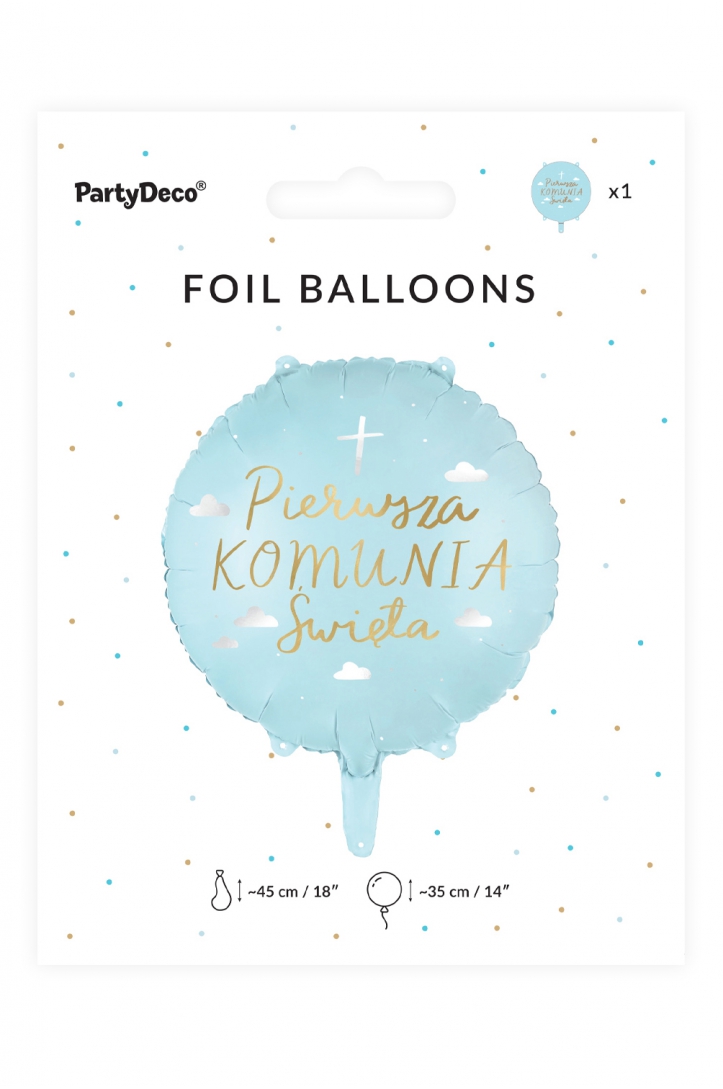 Balon foliowy Komunia Święta Niebieski