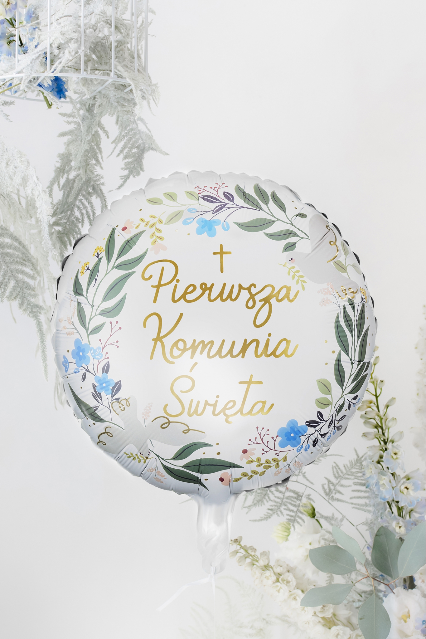Balon foliowy Komunia Święta Niebieski