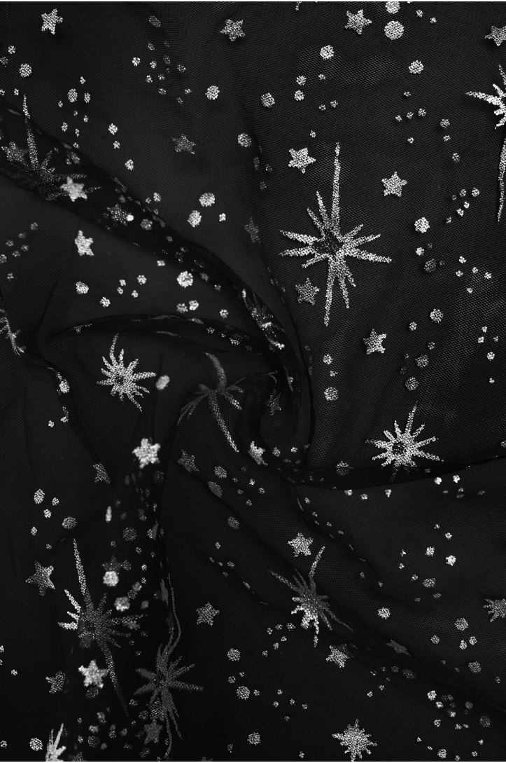 Decorative Tulle T3321 – Silver Glitter Stars