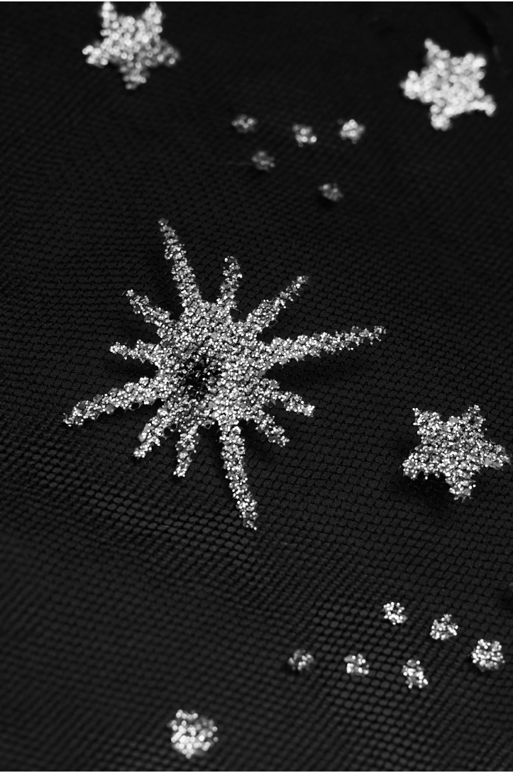 Dekorativer Tüll T3321 – Silberne Glitzersterne