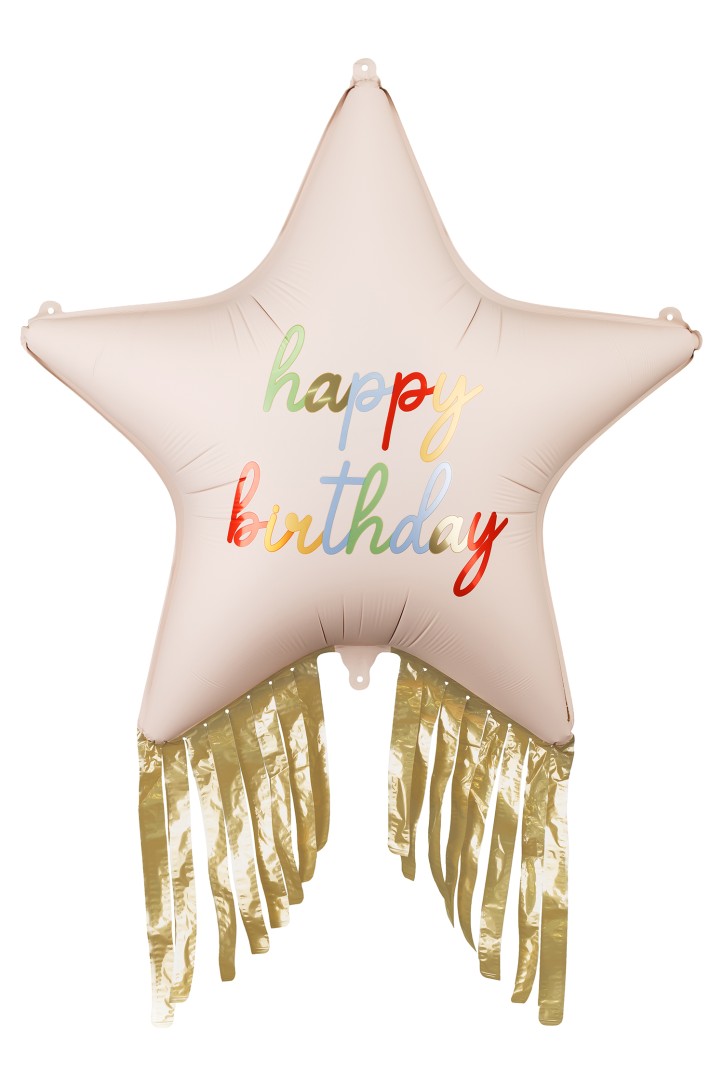 Folienballon Stern mit Fransen „Happy Birthday“