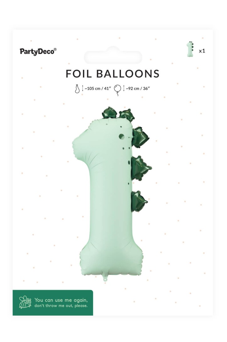 Folienballon Zahl ''1'' Dinosaurier, 92 cm