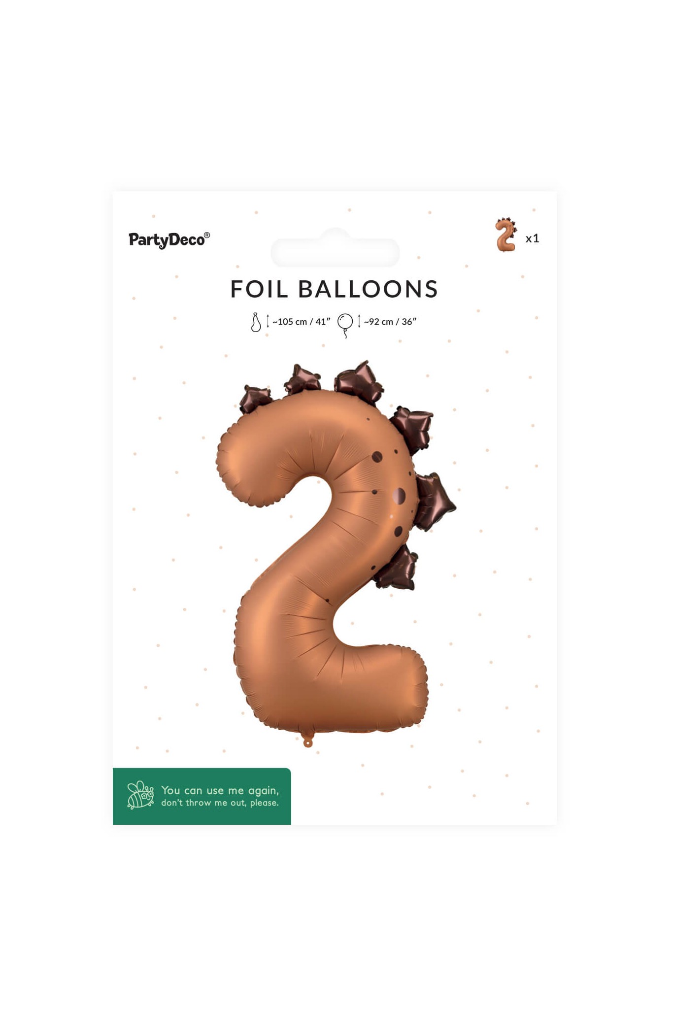 Foil balloon Number ''2'' Dinosaur, 92cm