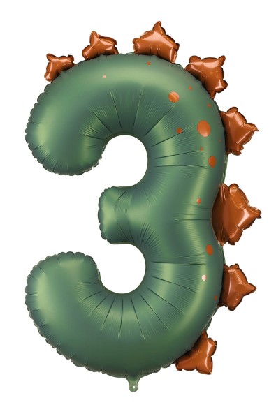 Folienballon Zahl ''3'' Dinosaurier, 92 cm