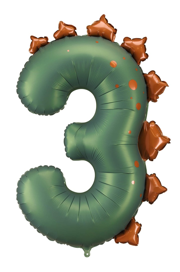 Folienballon Zahl ''3'' Dinosaurier, 92 cm