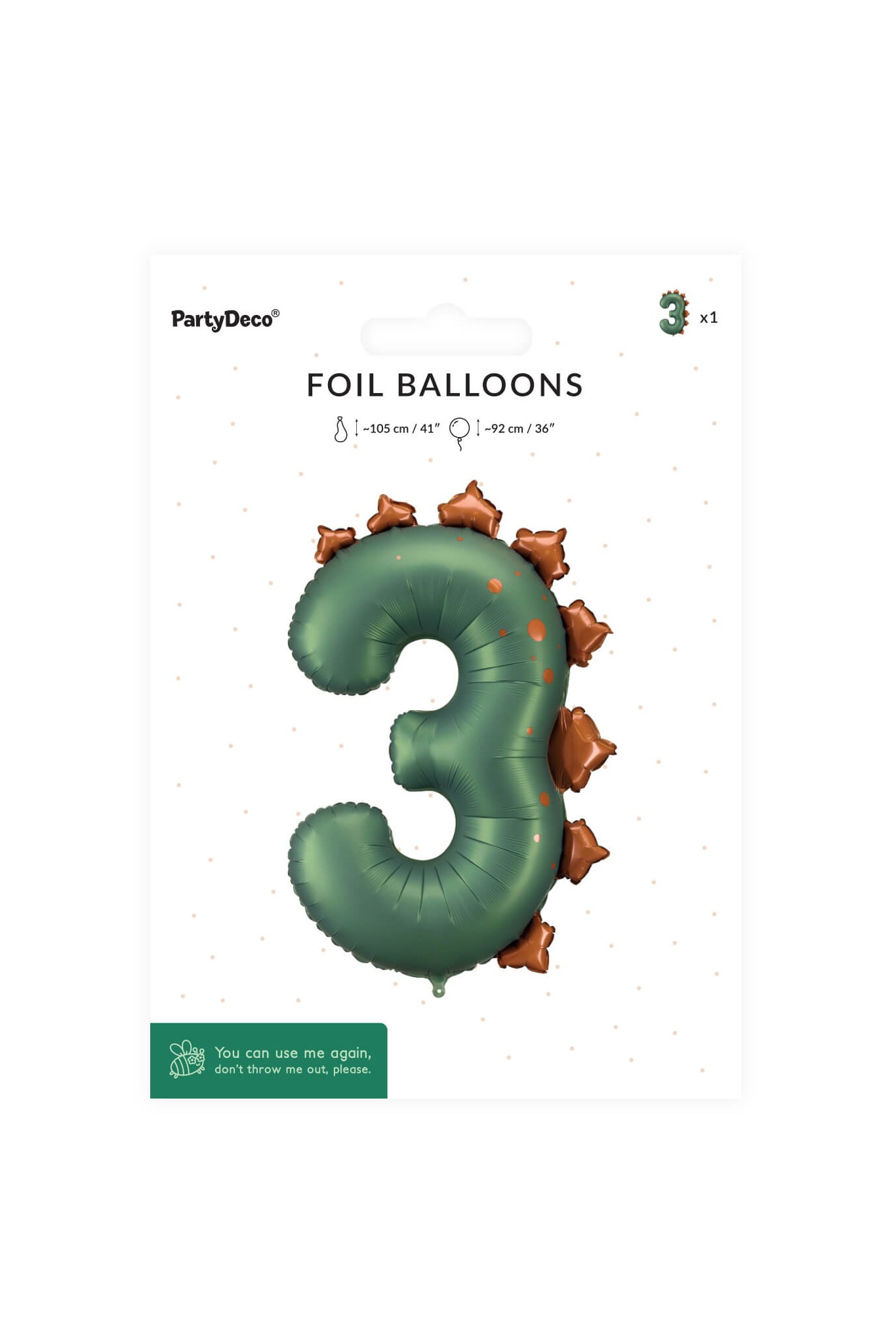 Balon foliowy Cyfra ''3'' Dinozaur, 92cm