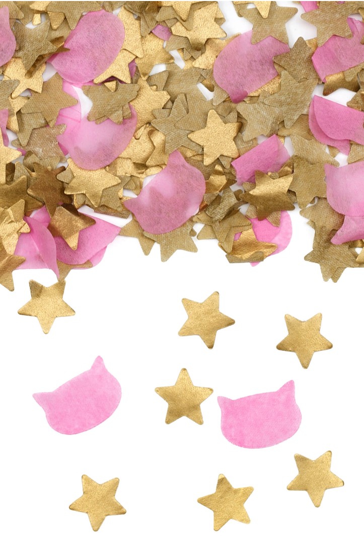 Confetti cannon with stars and cat-shaped confetti, 20 cm