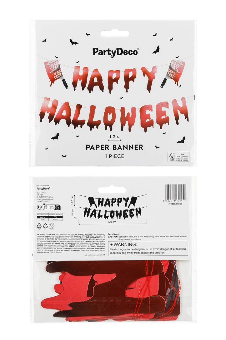 Baner Happy Halloween z tasakami, 120 cm