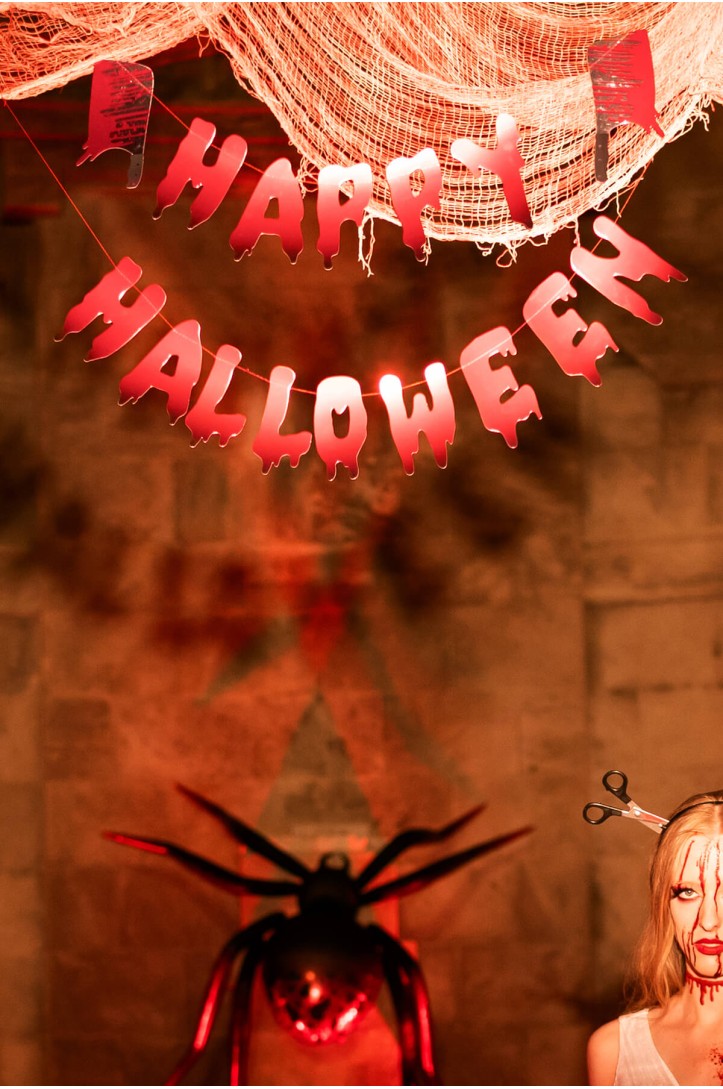 Happy-Halloween-Banner mit Hackbeilen, 120 cm