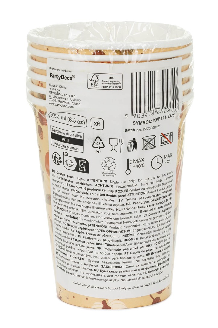 erbstliche Pappbecher mit Kürbissen und Eicheln, 250 ml