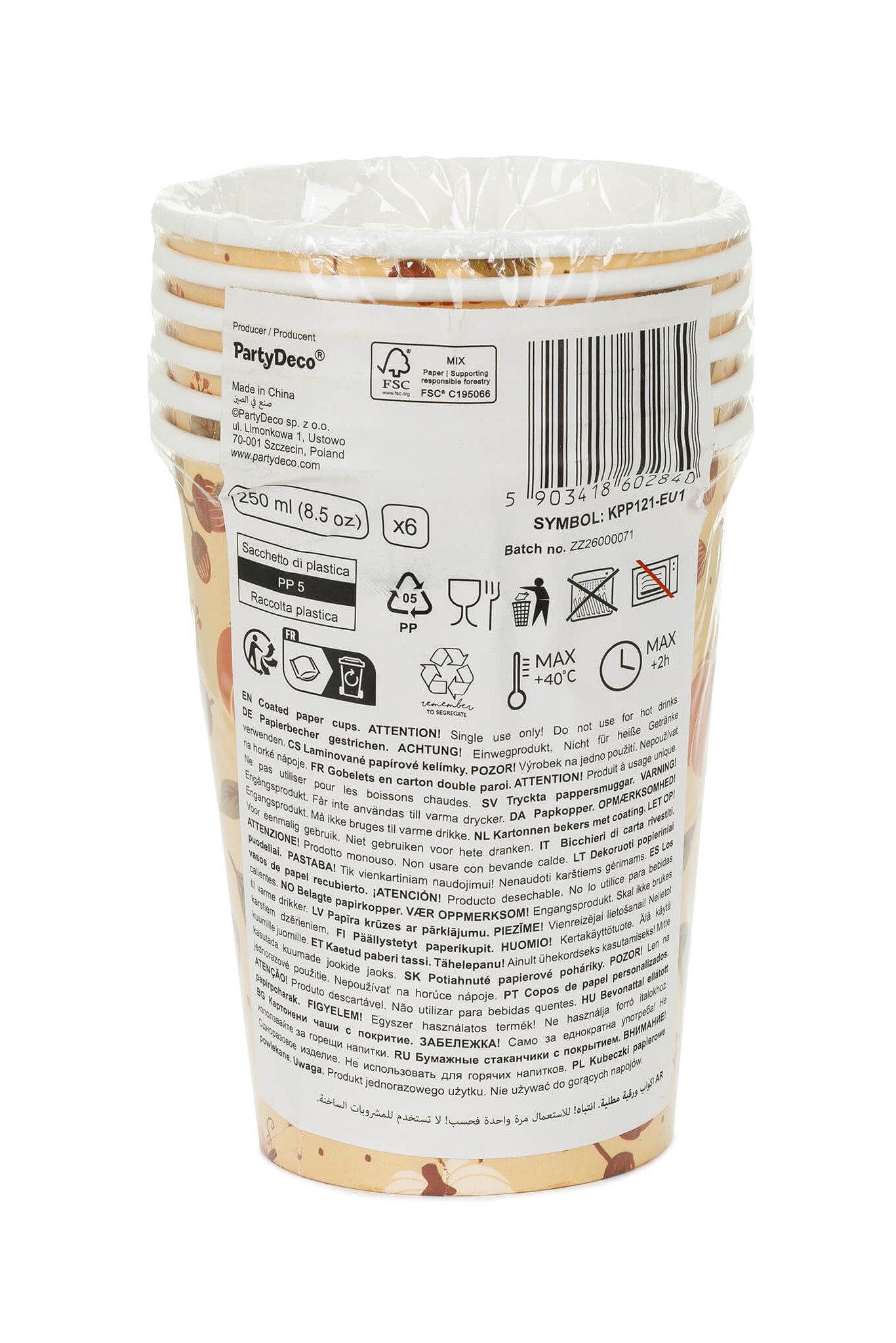 erbstliche Pappbecher mit Kürbissen und Eicheln, 250 ml
