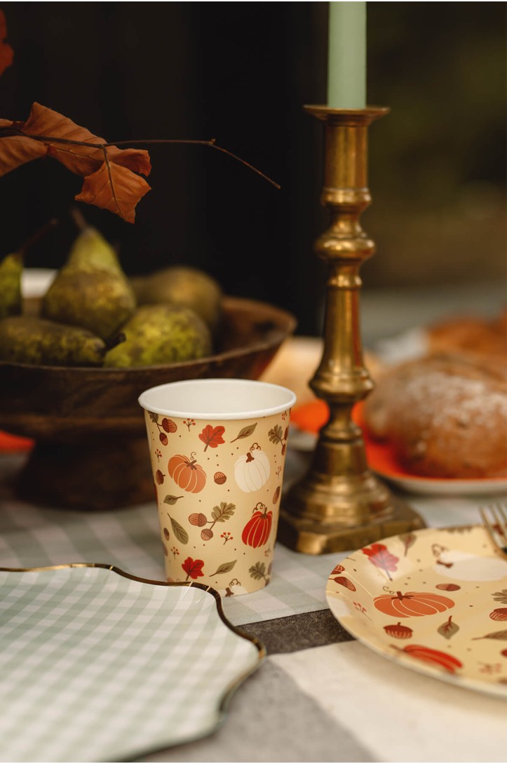 Autumn paper cups with pumpkins and acorns, 250 ml