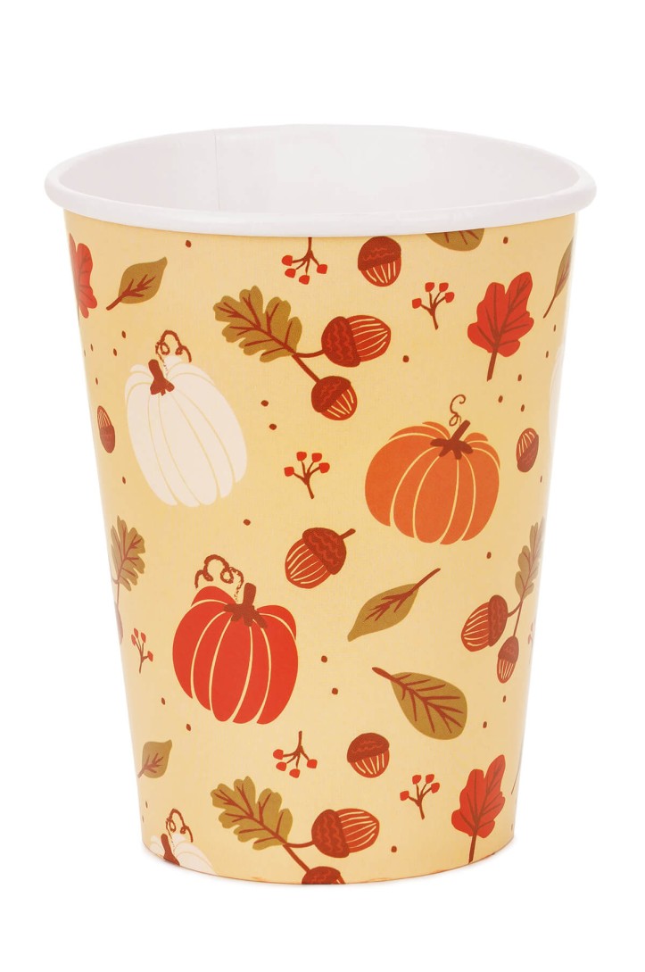 Autumn paper cups with pumpkins and acorns, 250 ml