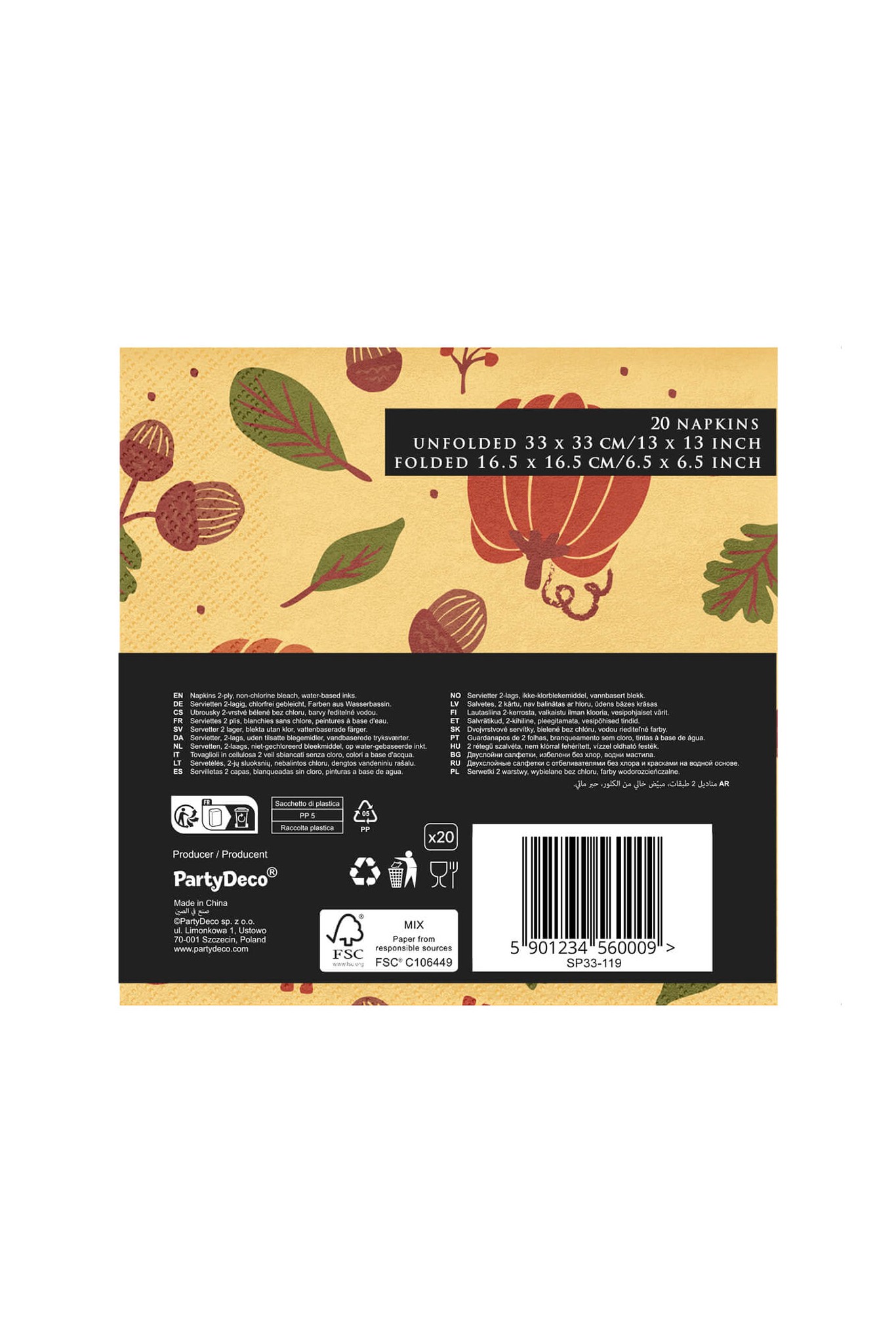 Autumn Pumpkins and Acorns napkins, 33 x 33 cm