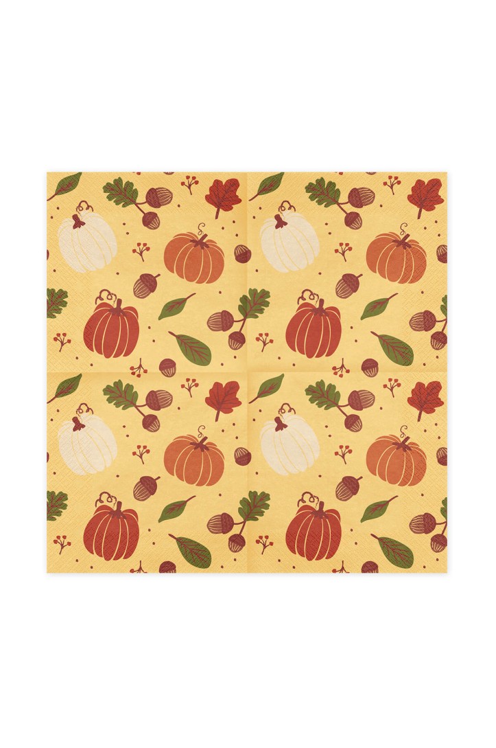Herbstliche Servietten mit Kürbissen und Eicheln, 33 x 33 cm