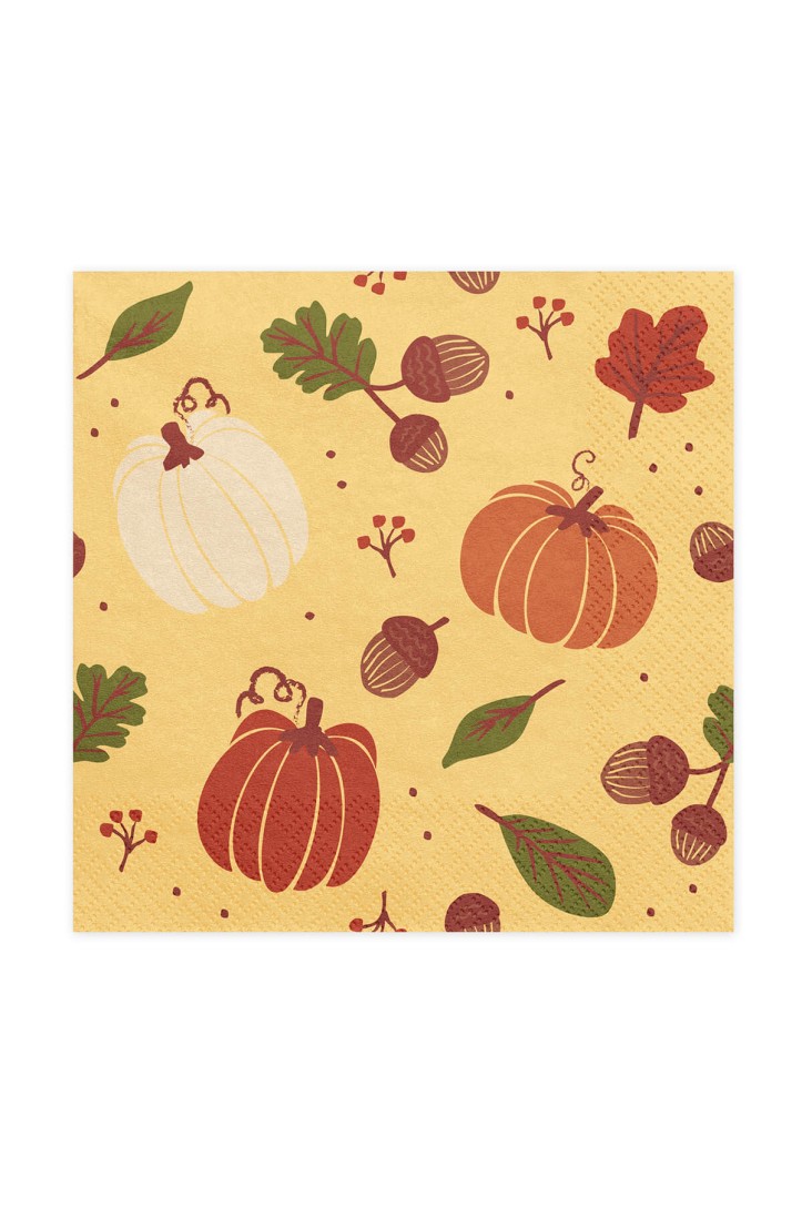Herbstliche Servietten mit Kürbissen und Eicheln, 33 x 33 cm