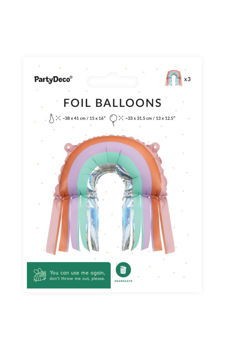 Rainbow foil balloons with tassels, 38 x 41 cm